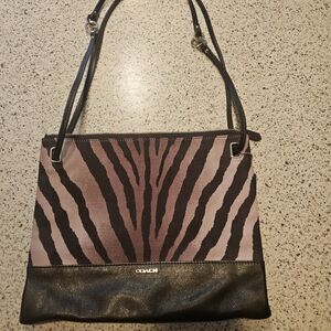 Coach Zebra Pattern Shoulder Bag - Black and Brown
